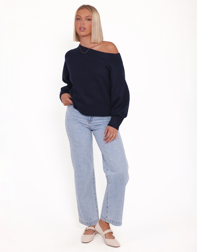 Petal & Pup - Ailis Off Shoulder Sweater - Navy