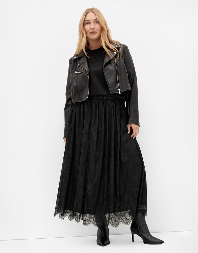 City Chic - Plus size Ivy Lace Mesh Skirt - black