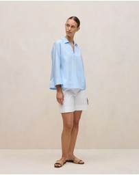 Trenery - Fine Poplin Popover Shirt in Blue Marble