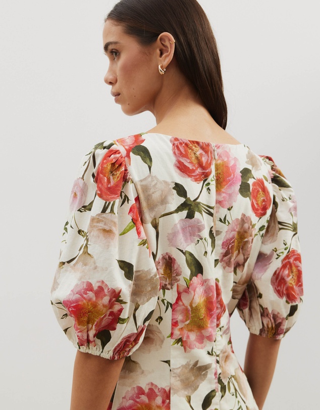 Atmos&Here - Ava Linen Blend Puff Sleeve Maxi Dress