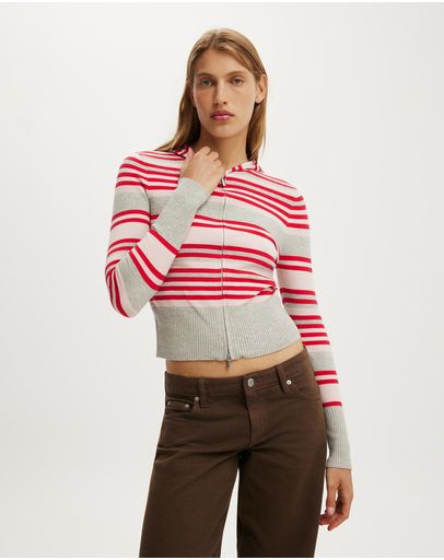 RED PETAL GREY MARLE STRIPE