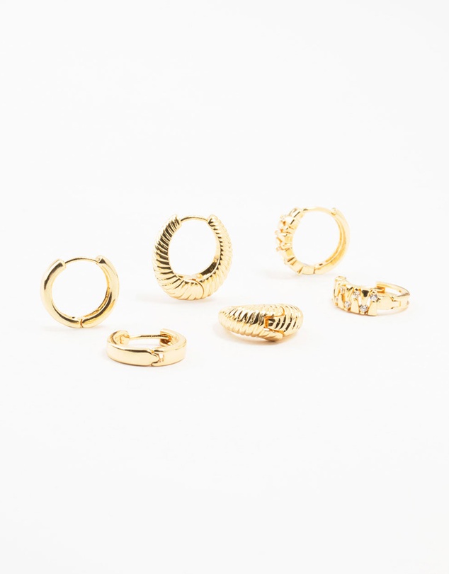 Lovisa - Gold Plated Brass Textured Teardrop Hoops 3-Pack