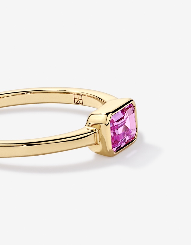 Michael Hill - Emerald Cut Pink Created Sapphire East-to-West Set Bezel Ring in 10kt Yellow Gold