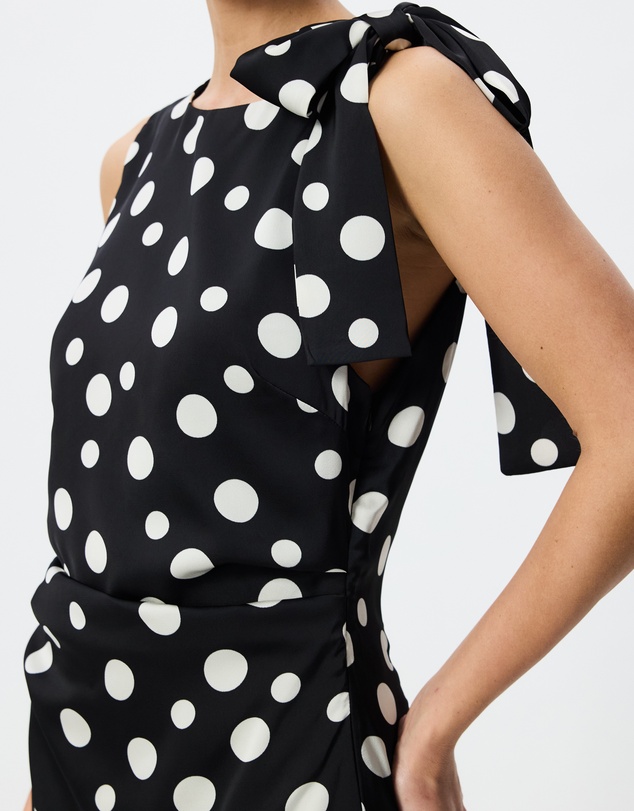 Tussah - Felicity Polka Dot Satin Lace Trim Asymmetric Midi Dress