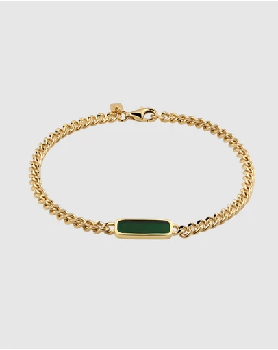 Kuzzoi - ICONIC EXCLUSIVE - Green Enamel ID Bar Bracelet in Gold-Plated 925 Silver