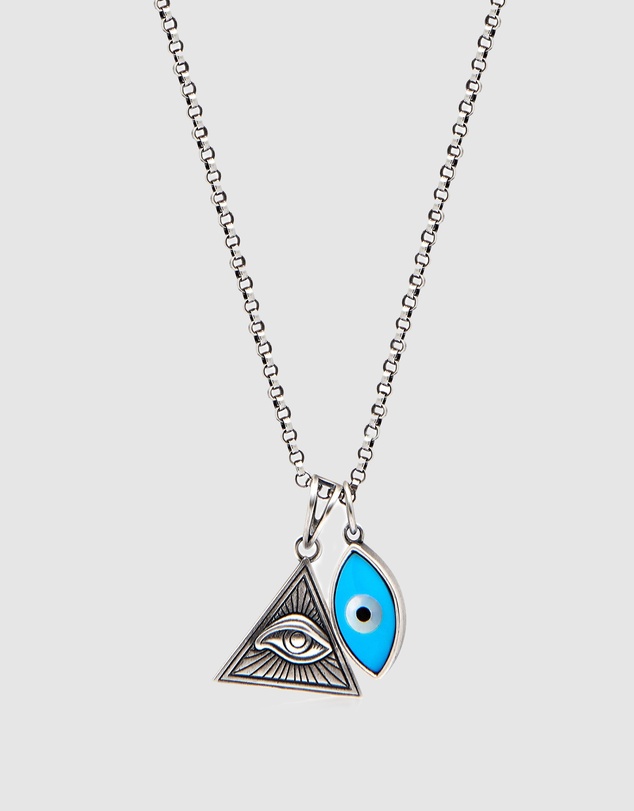 Nialaya Jewellery - Men's Necklace with Evil Eye and Eye Of Ra Pendant