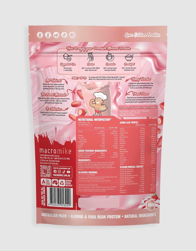 Macro Mike - Strawberry Thick Shake Premium Almond Protein - 400g