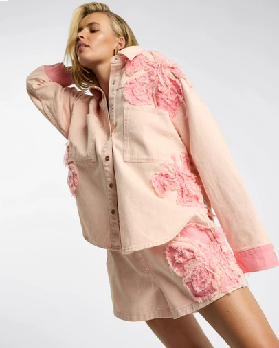 ONE TEASPOON - Frayed Daria Denim Shacket - Pink Petal