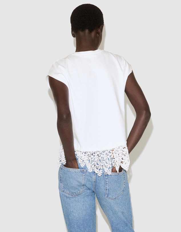 M.N.G - Cotton T-Shirt with Broderie Anglaise Embroidery