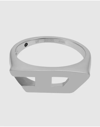 Diesel - D Logo Silver tone Signet Ring