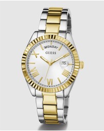 GUESS - Two-Tone Day/Date 36mm White Dial Women's Watch