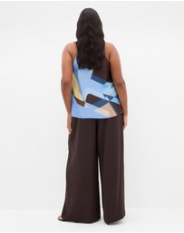 City Chic - Plus size Chloe Abstract Print Cowl Neck Top - blue