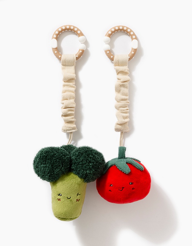 Living Textiles - 2 Pack Mini Market Brunch Stroller Toys - Broccoli & Tomato