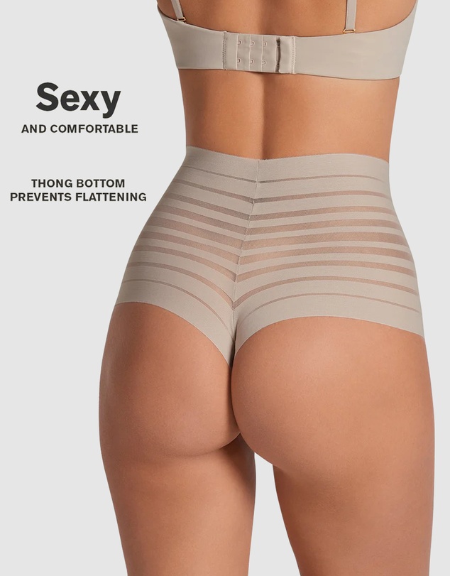 Leonisa - Sheer Stripe Tummy Compression High Waist Thong
