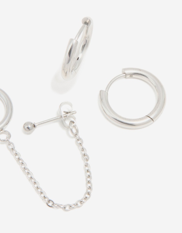 Lovisa - Waterproof Stainless Steel Chain & Huggie Earrings 3-Pack