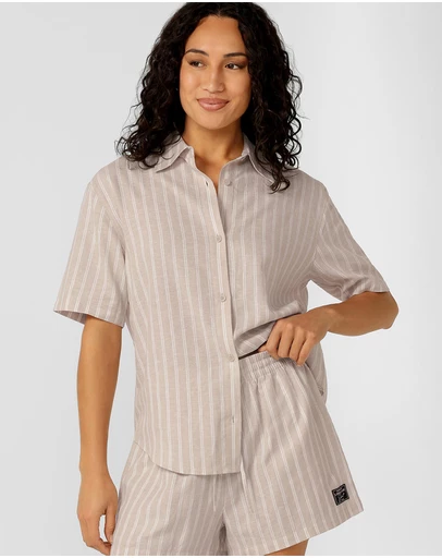 Lorna Jane - Preset Stripe Linen Short Sleeve Shirt