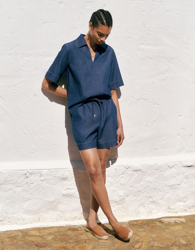Trenery - Soft Denim Drawcord Short in Mid Blue