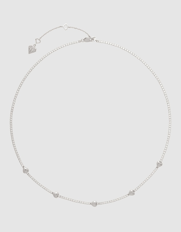 Wanderlust + Co - Heart Pave 925 Sterling Silver Petite Tennis Necklace