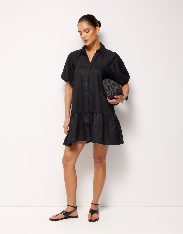 AERE - Joia Linen Puff Sleeve Mini Dress