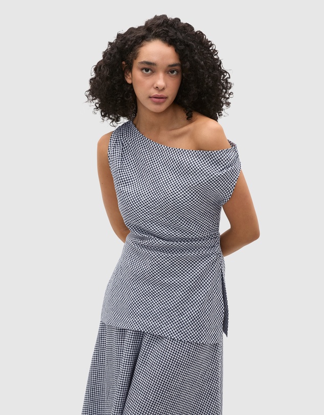 Seed Heritage - Linen Gingham Asymmetrical Top