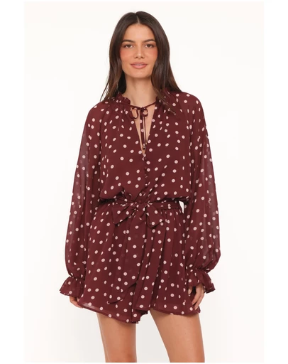 Petal & Pup - Michelle Playsuit - Burgundy Polka Dot