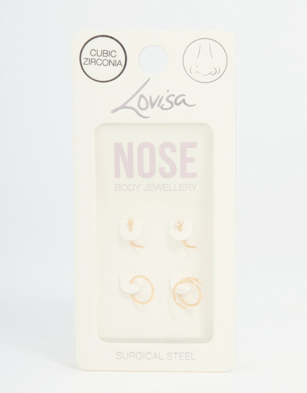 Lovisa - Gold Plated Surgical Steel Mixed Nose Piercing 4-Pack