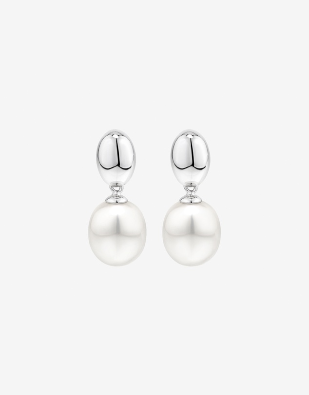 Michael Hill - Oval Cultured Freshwater Pearl Dome Drop Stud Earrings and Pendant Necklace Set in Sterling Silver