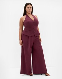 City Chic - Plus size Cora Blue Stripe Belted Pant - berry