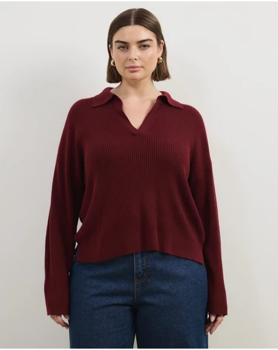 Atmos&Here Curvy - Eden Rib Collar Knit Jumper