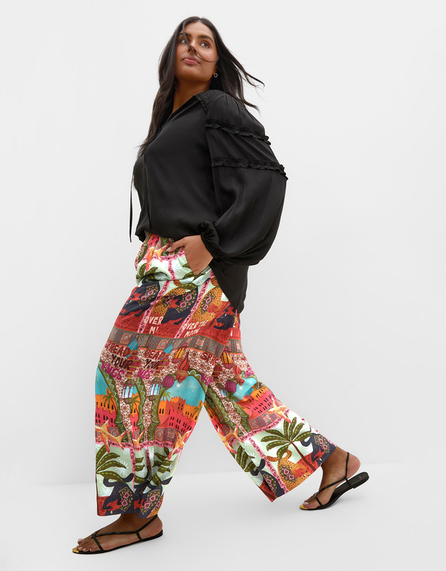 City Chic - Plus size Capri Paradise Print Wide Leg Pant - terracotta