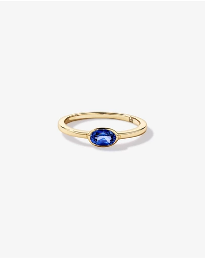 Michael Hill - Oval Blue Created Sapphire East-to-West Set Bezel Ring in 10kt Yellow Gold