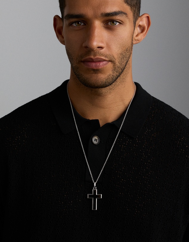 Michael Hill - Onyx Cross Pendant in Silver with 65cm Cable Chain