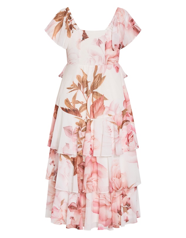 City Chic - Plus size Sienna Petal Print Tier Maxi Dress - cream
