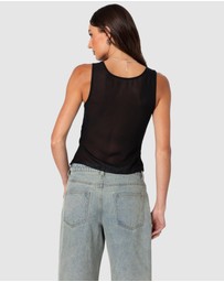 EDIKTED - Chiffon & Lace Sheer Asymmetric Top