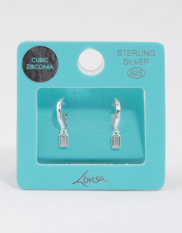 Lovisa - Sterling Silver Cubic Zirconia Baguette Drop Huggie Earrings