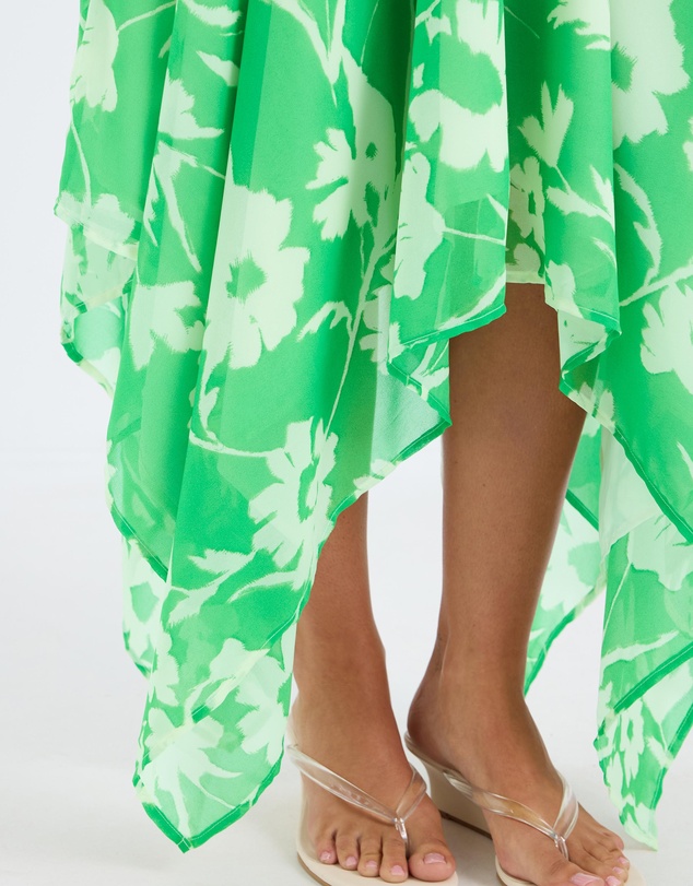 Calli - Aurora Verde Floral Print Asymmetrical Skirt