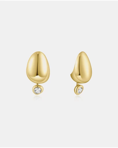 Ania Haie - Gold Organic Dome Pebble with Bezel Dangle Stud Earrings