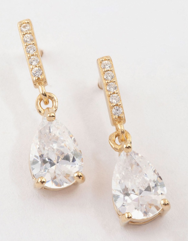 Lovisa - Gold Plated Sterling Silver Teardrop Cubic Zirconia Drop Earrings