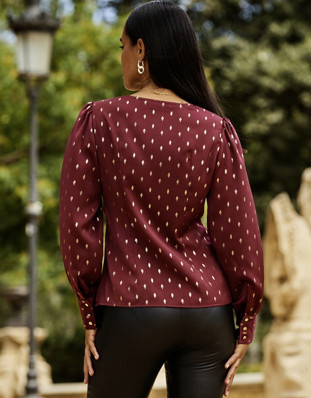 Sosandar - Metallic Spot Print Satin Top
