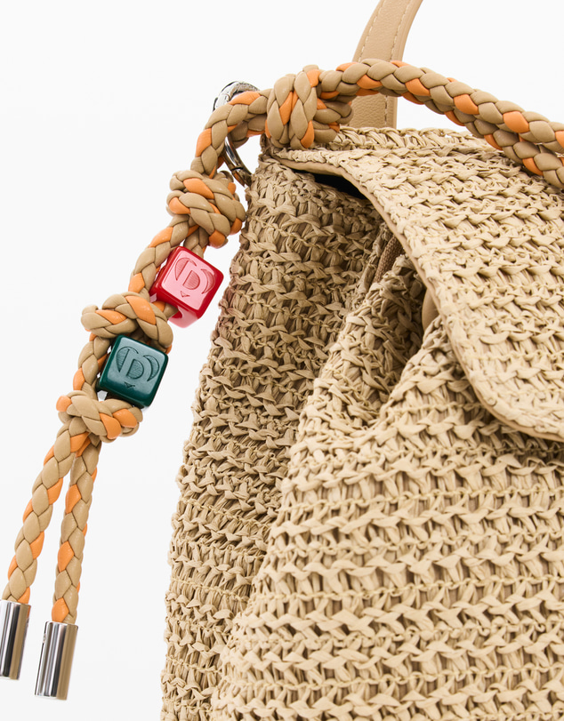 Desigual - Small raffia backpack with charms