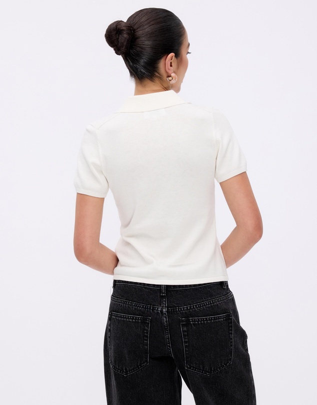Revibe - Repaired Minima Esenciales Arlen Silk Blend Polo Knit Top - AU 12