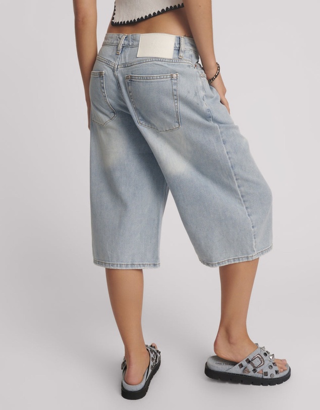 ONE TEASPOON - Beastie Low Waist Wide Leg Denim Jorts - Soft Blue