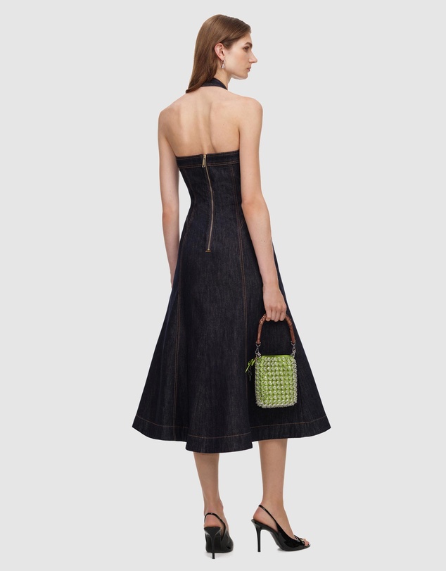 Self Portrait - Denim Halterneck Midi Dress