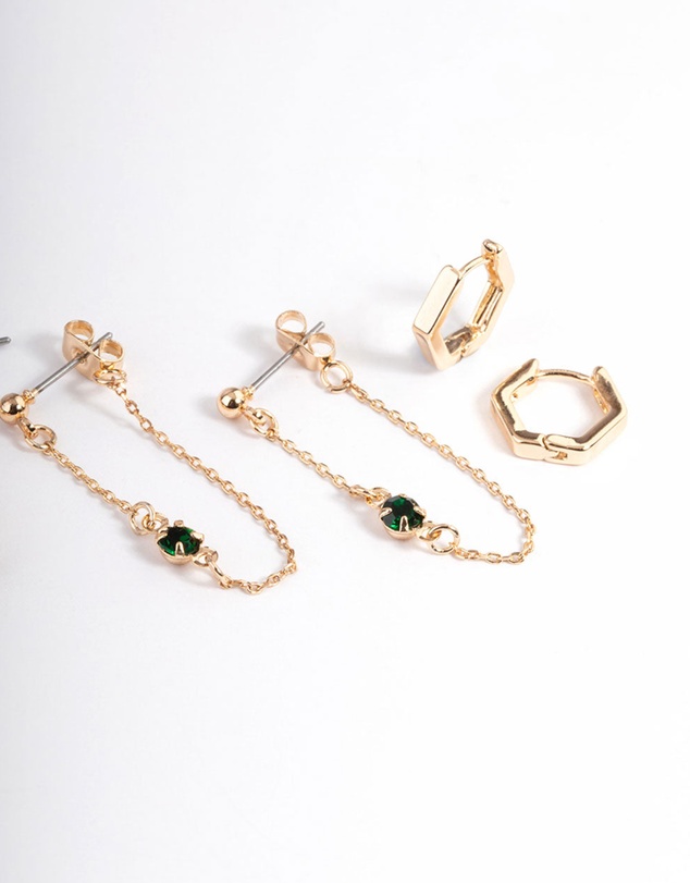 Lovisa - Green Diamante Baguette Earrings 4-Pack