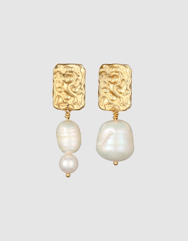 Elli Jewelry - Organic Freshwater Pearl Stud Earrings in Gold-Plated 925 Silver