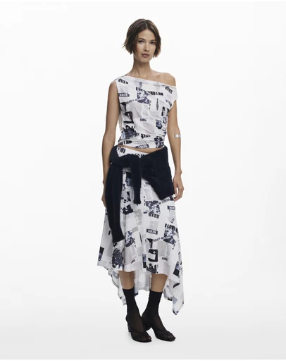 Desigual - Newspaper asymmetrical skirt