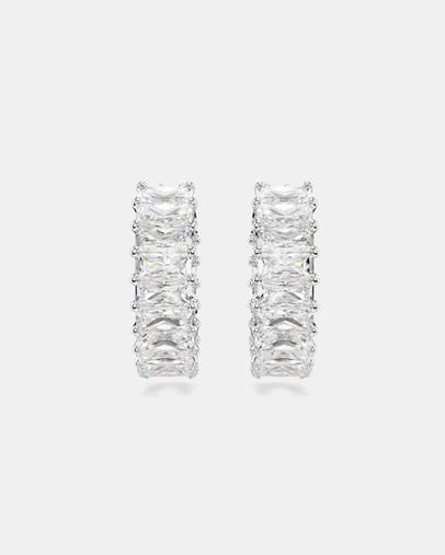 Swarovski - Matrix Hoop Earrings, Baguette Cut, White, Rhodium-Plated
