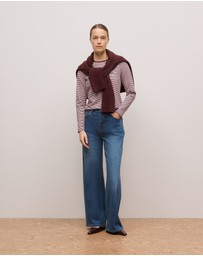 Trenery - Brushed Cotton Stripe Long Sleeve T-shirt in Espresso