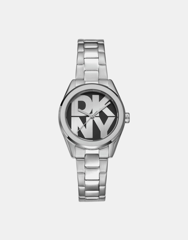 DKNY - Logo Silver 28mm Black Dial Womens Watch + Silver Bracelet