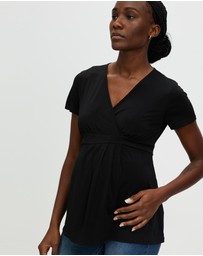 Angel Maternity - Maternity Crossover Short Sleeve V-Neck Work Top